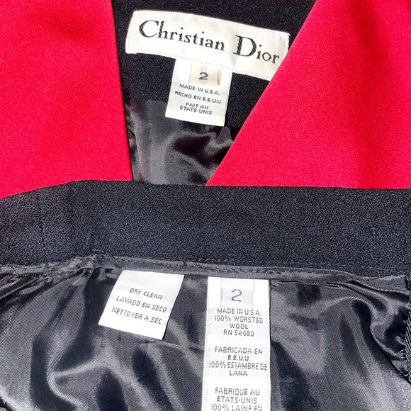 Vintage Christian Dior Red Trim Black Wool Blazer Skirt Set - Picture 4 of 4